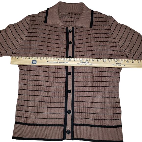 Brown Collared Knit Cardigan XL – Academia Style, Button-Up, Cozy Ribbed Texture - Picture 6 of 9